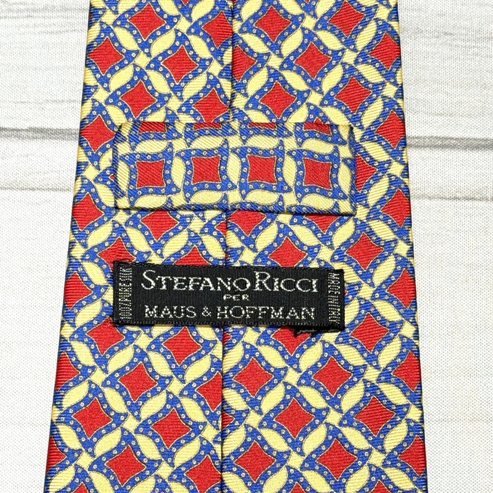 Stefano Ricci For Maus & Hoffman Tie Red Blue Yellow Geometric 100% Silk Italy